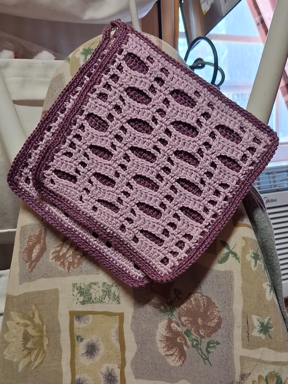 Handmade Crochet Square Pot Holders in Light and Dark Mauve